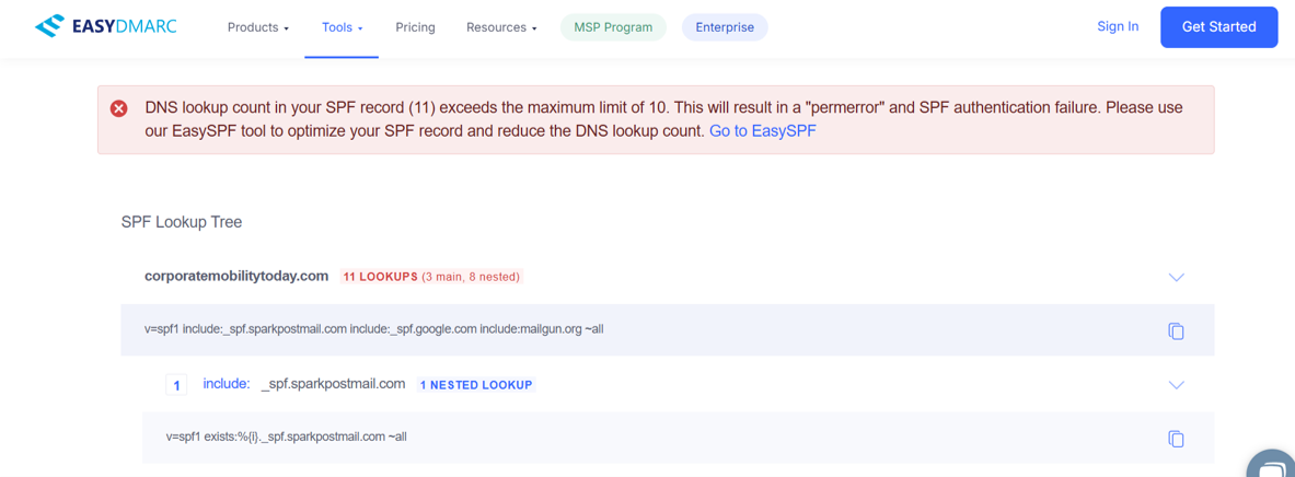 Too many SPF nested records
